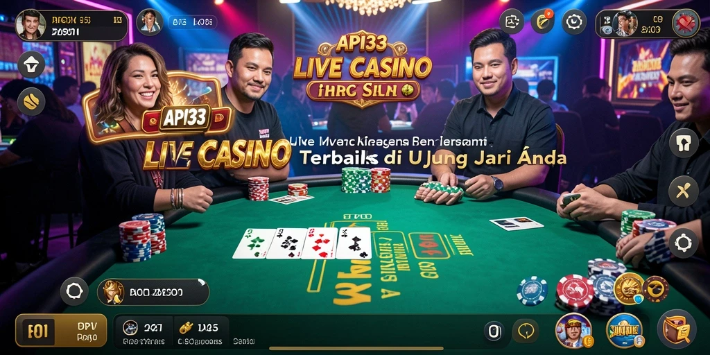 Screenshot gameplay API33 dengan dealer langsung dan lingkungan kasino nyata.