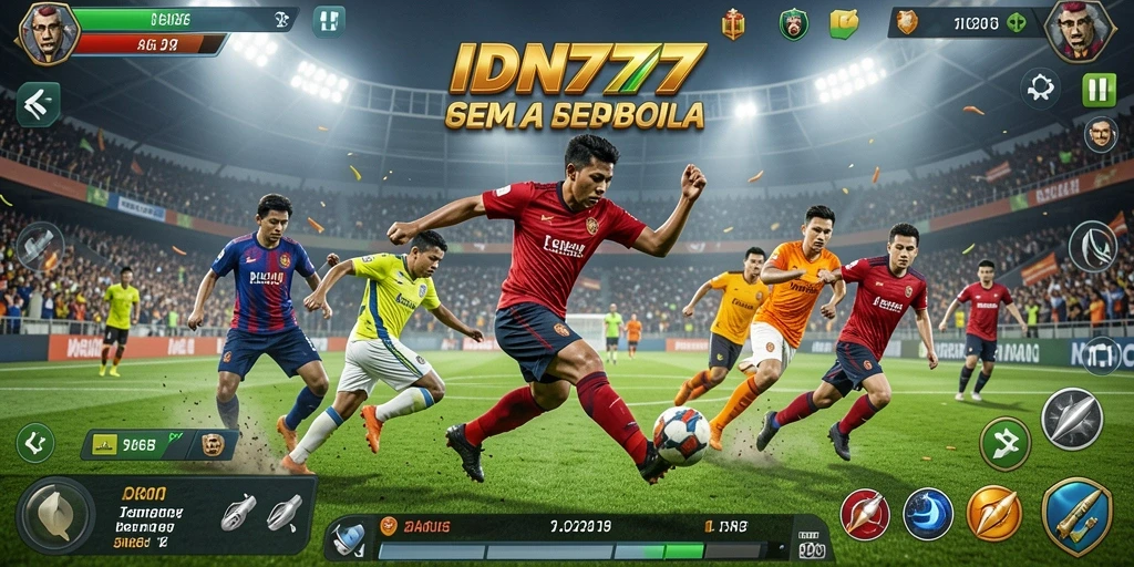 Tangkapan layar dari gameplay IDN777 yang penuh aksi sepak bola.