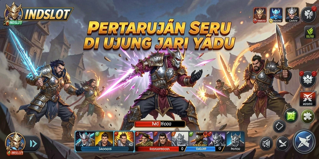 Tampilan gameplay INDSLOT yang mendebarkan di arena pertarungan.