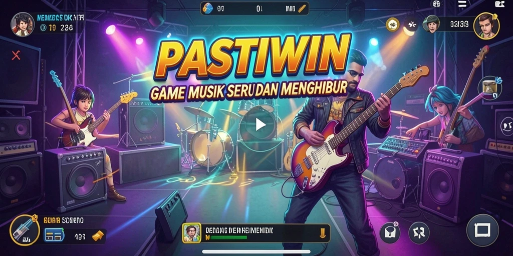 Tampilan gameplay PASTIWIN dengan berbagai tantangan musik.